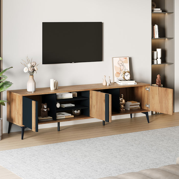 Mason TV Stand with Storage Cabinets and Open Shelving,Natural