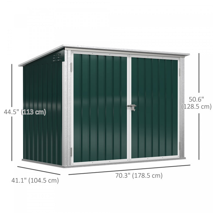 Outsunny 6x3 Ft Outdoor Storage Shed, Horizontal Garbage Can Organizer With Double Door And Lid Rubbish Cover, For 2 Trash Cans, Green