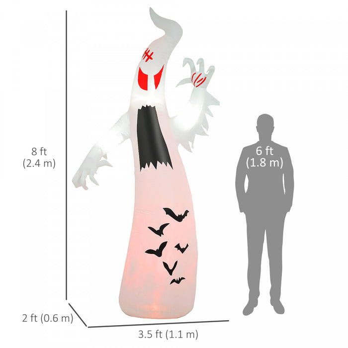 Outsunny 8ft Inflatable Halloween Ghost With Bats, Led Yard Display