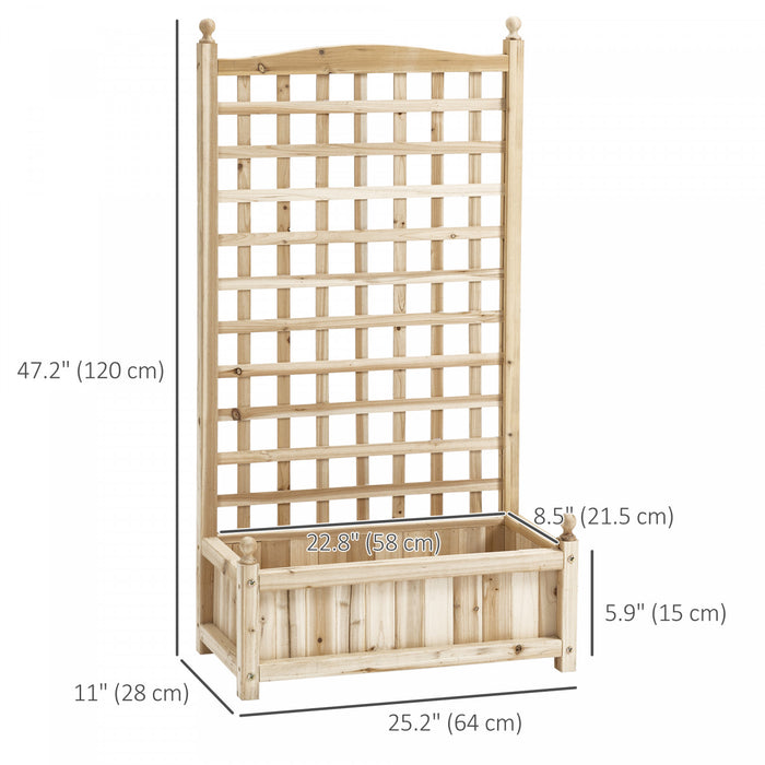 Outsunny Raised Garden Bed w/ Trellis Wood Garden Planter Box Natural Wood