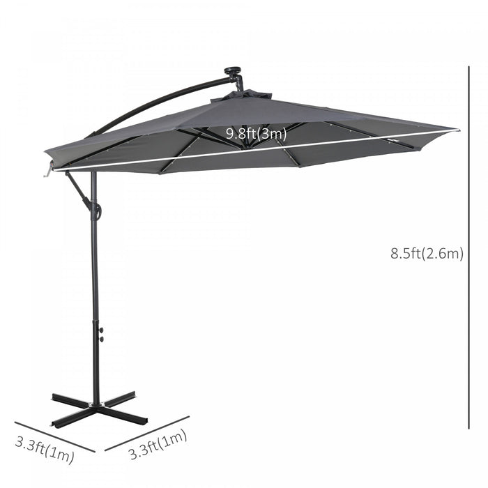 Outsunny 10ft Outdoor Cantilever Umbrella With Solar Lights Dark Gray