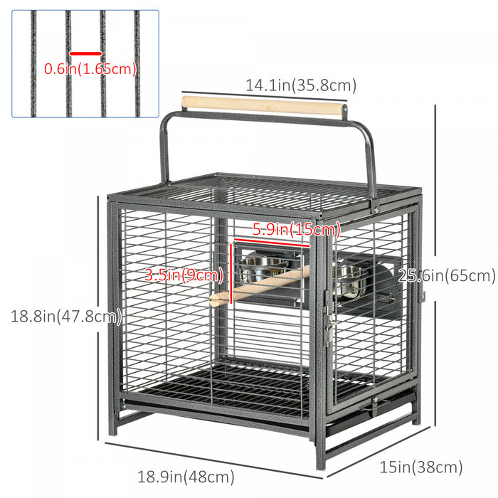 Pawhut Bird Travel Carrier Cage For Parrots Conures African Grey Cockatiel Parakeets With Stand Perch, Stainless Steel Bowls, Pull Out Tray, Black
