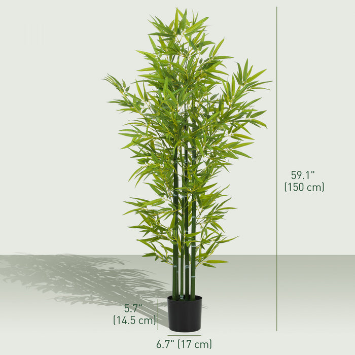HOMCOM 5' Artificial Bamboo Tree, Indoor Fake Plant in Pot, Set of 2