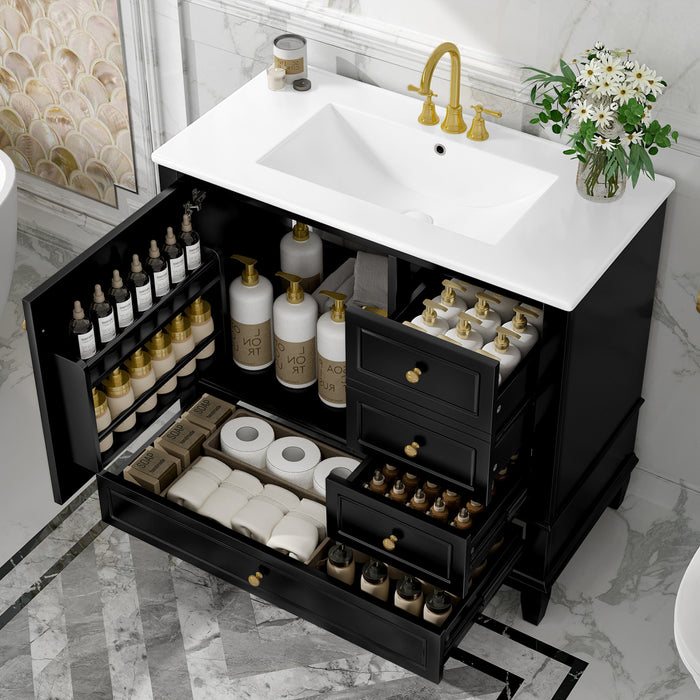 Fanny 36\" Bathroom Vanity with Ceramic Sink and Soft-Close Hinges, Black