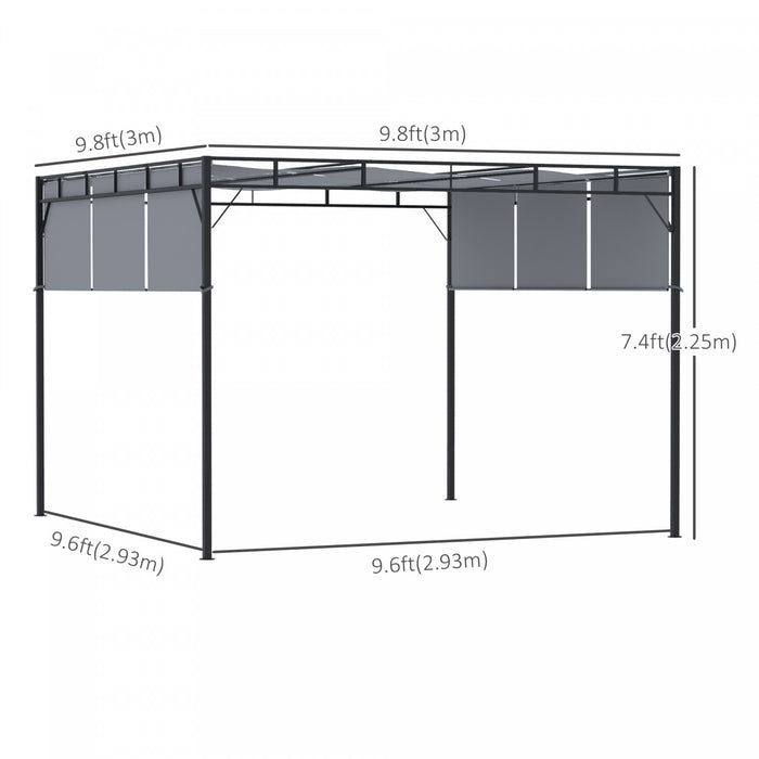 Outsunny 10' X 10' Retractable Pergola Canopy With Steel Frame, Outdoor Patio Gazebo For garden, lawn, backyard and deck - Dark Grey