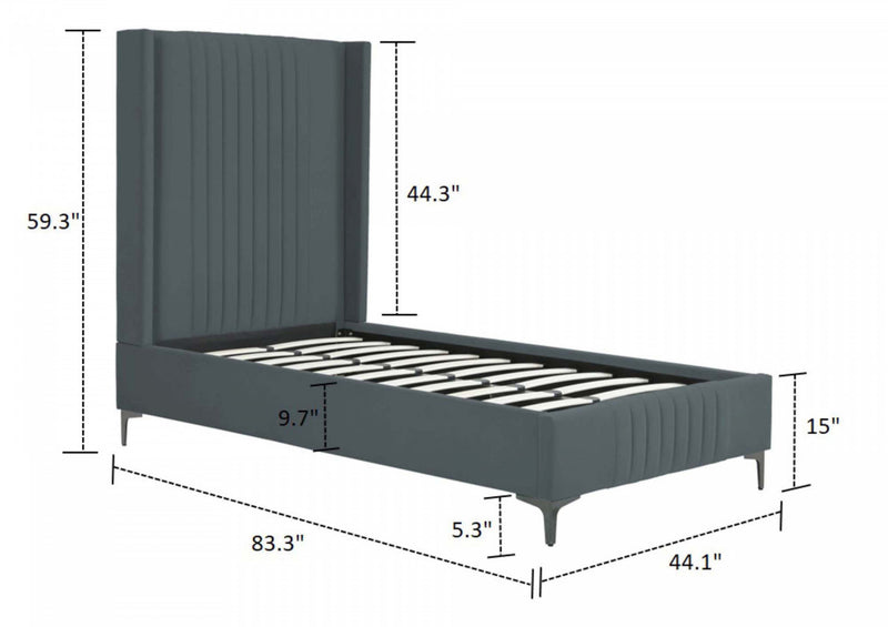 Promenade Mid-Century Modern Upholstered Velvet Twin Bed in Gray