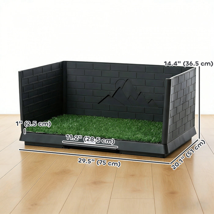 PawHut Dog Grass Pad with High Walls and Tray, Dog Litter Box for Puppy Training, Pee Pad Holder with Artificial Grass and Drainage for Indoor Outdoor Use, 30\" x 20\" x 14\"