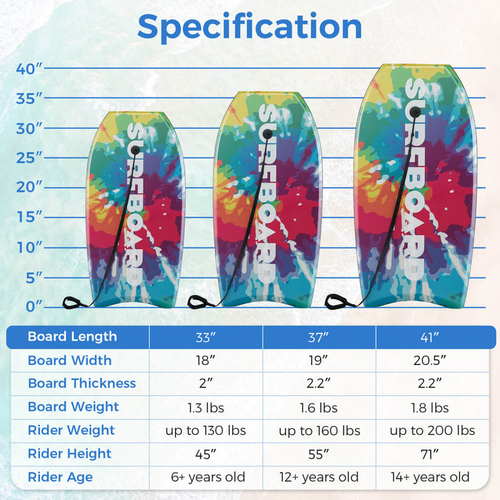 Costway 33\" Lightweight Body Board With Eps Core Xpe Deck Hdpe Bottom Crescent Tail Colorful