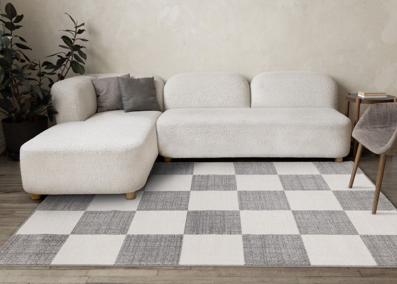 Covington Grey White Checkered Pattern Rug, 7'10\" x 10'6\" Indoor Area Rug