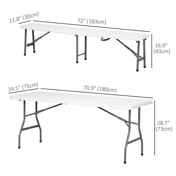 Outsunny Hdpe Picnic Table Set With Beer Table & 2 Benches For 6, White