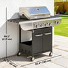 Outsunny 4 Burner Propane Gas Grill with Side Burner, 53,000 BTU BBQ Grill, Propane BBQ with Cast Iron Grates, Wheels, Warming Rack, Side Tables, Cabinet, Thermometer, Hooks