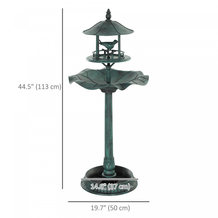 Outsunny 3-in-1 Garden Bird Bath Bowl Pedastal with Bird Feeder, Green