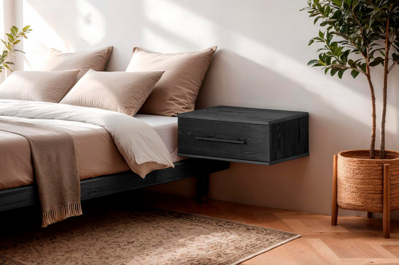 Primo Floating Nightstand With 1 Drawer - Black Oak 