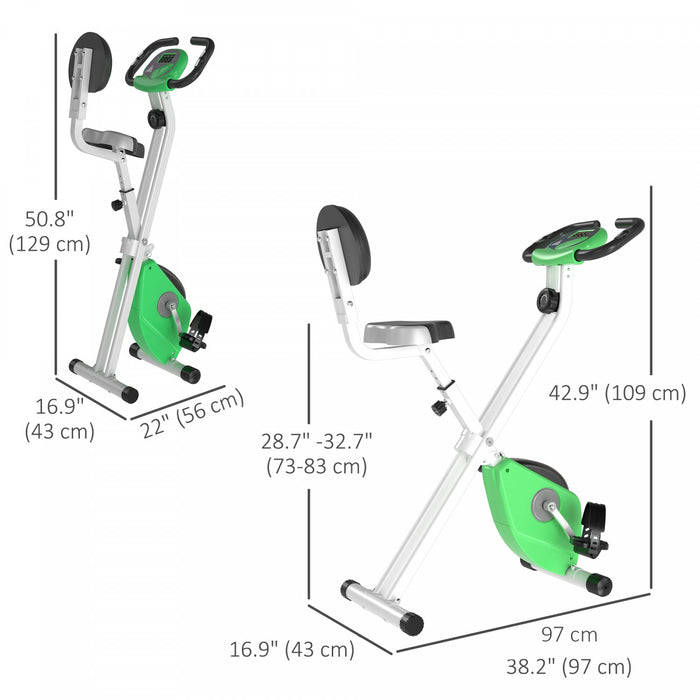 Soozier Foldable Exercise Bike with 8 Levels of Magnetic Resistance, Indoor Stationary Bike, X Bike, LCD Monitor, for Cardio Workout, Green