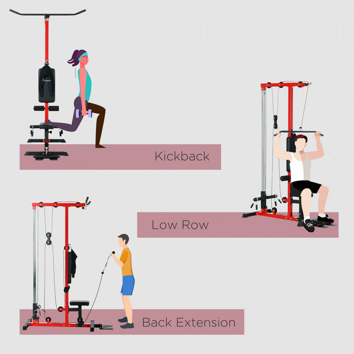 Soozier Lat Pull Down Machine Cable Station With Flip-up Footplate, Red