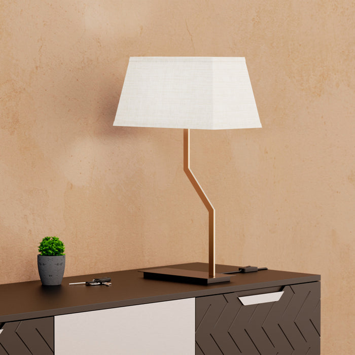 25\" Gold Angled Brass Table Lamp with Textured Shade