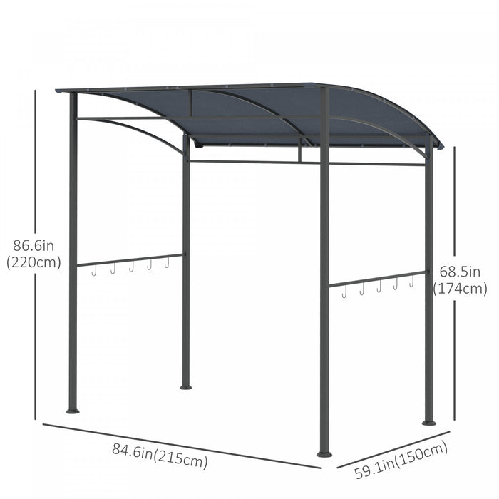 Outsunny 7' X 5' Bbq Grill Gazebo Tent Garden Grill Metal Frame And Canopy With Hooks Outdoor Sun Shade Grey