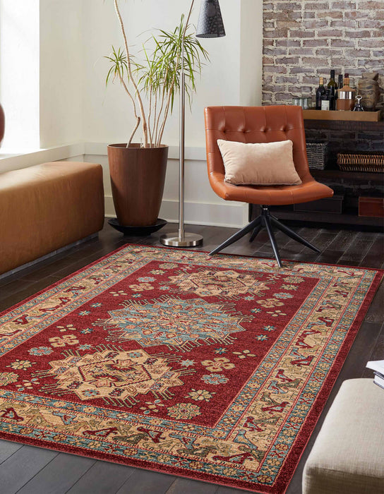 Mila Traditional 7'10\" x 9'10\" Area Rug in Red Indoor Area Rug