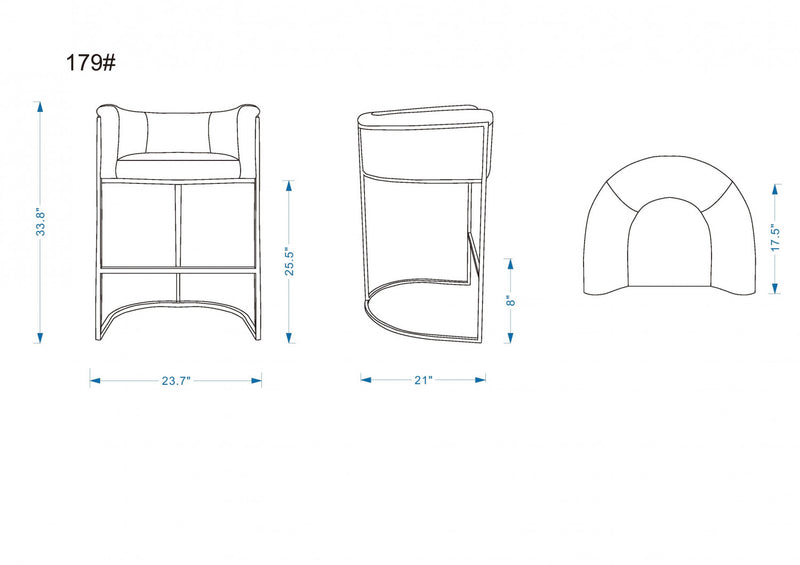 Cosmopolitan Mid-Century Modern Metal Upholstered Counter Stool in Graphite - Set of 3 Bar Stool