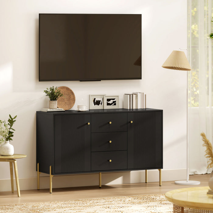 HOMCOM 47\" Buffet Cabinet with 3 Drawers and 2 Doors Modern Sideboard Black