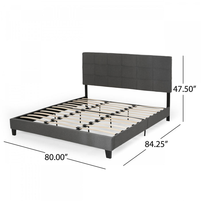 Lucia Upholstered Platform Bed Frame With Tufted Waffle Stitching,king Size,charcoal King Bed