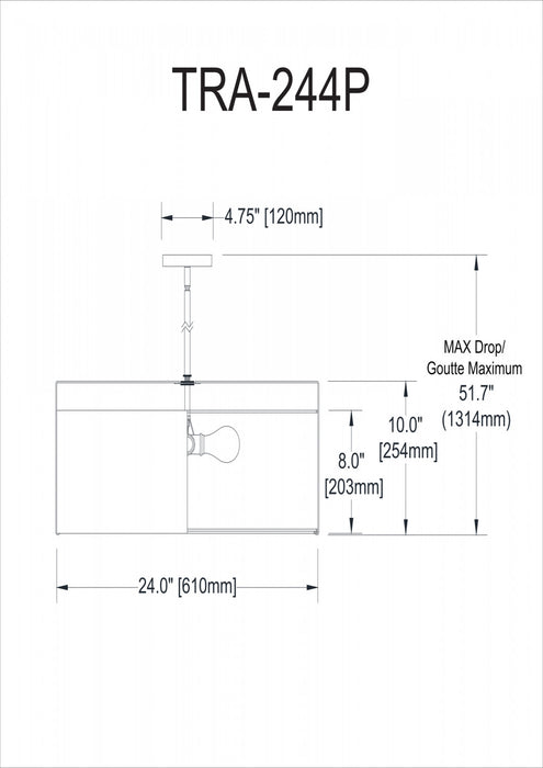 Dainolite Trapezoid 4 Light Pendant Drum Gold/Cream Shade White Fabric Diffuser Lamp