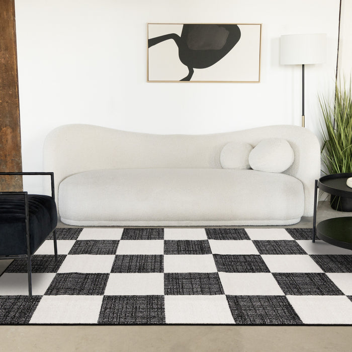 Covington Black White Checkered Pattern Rug, 6'7\" x 9'10\" Indoor Area Rug