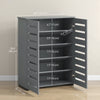 HOMCOM Slim Shoe Cabinet with 2 Slatted Doors for 15 Pairs of Shoes Grey