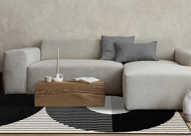 Florence Black White Stripes and Hollow Circle Modern Design, 7'6\" x 9'6\" Indoor Area Rug