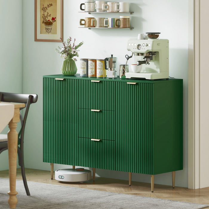 HOMCOM Sideboard Buffet Cabine w/ 3 Drawers and Adjustable Shelves, Green