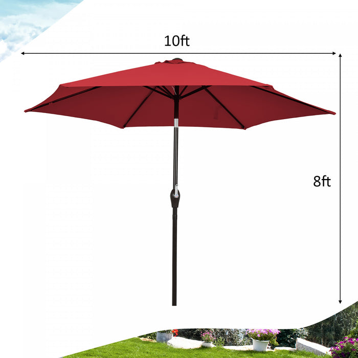 Costway 10Ft Outdoor Market Patio Table Umbrella Push Button Tilt Crank Lift Burgundy