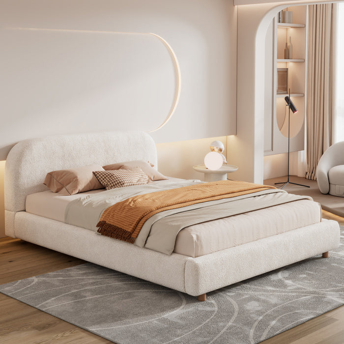 Mia Upholstered Bed with Loop-Pile Fabric,King Size - Light Beige