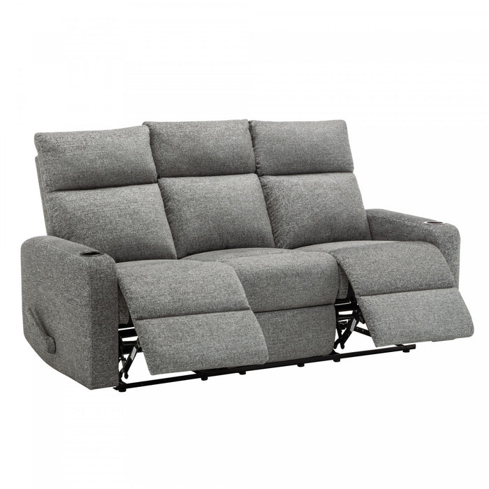 MONARCH SPECIALTIES 3-SEATER RECLINING SOFA, 70\" WIDE, MANUAL RECLINER, DARK GREY FABRIC, CONTEMPORARY RECLINER