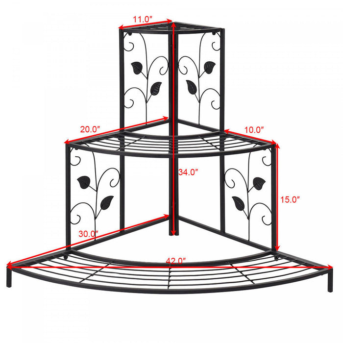 Costway 3 Tier Floral Corner Plant Stand Metal Flower Pot Rack Stair Display Ladder