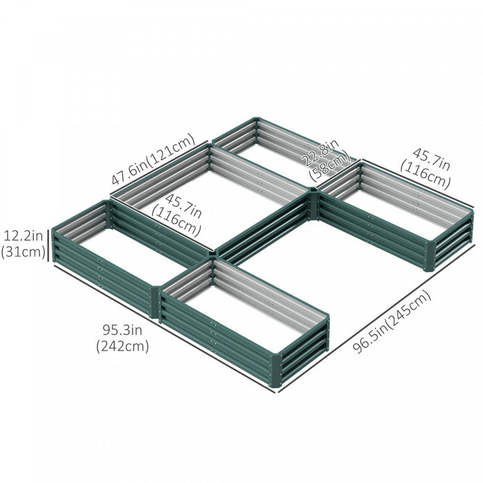 Outsunny 8×8×1ft Raised Garden Bed Kit，5 Pcs Outdoor Metal Planter Box For Vegetables, Flowers, Herbs，green