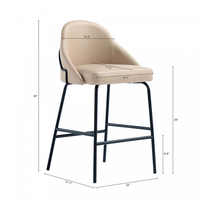 Gracie Modern Metal Upholstered Counter Stool in Tan and Black - Set of 2
