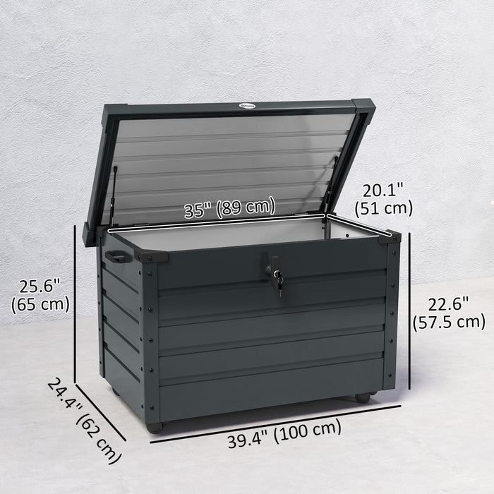 Outsunny Garden Storage Box, Deck Box with Lock for Tools, Cushions Grey