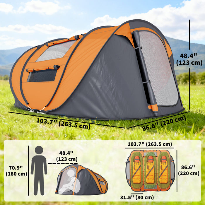 Outsunny 4 Person Camping Tent Automatic Pop Up Tent with Carry Bag Doors
