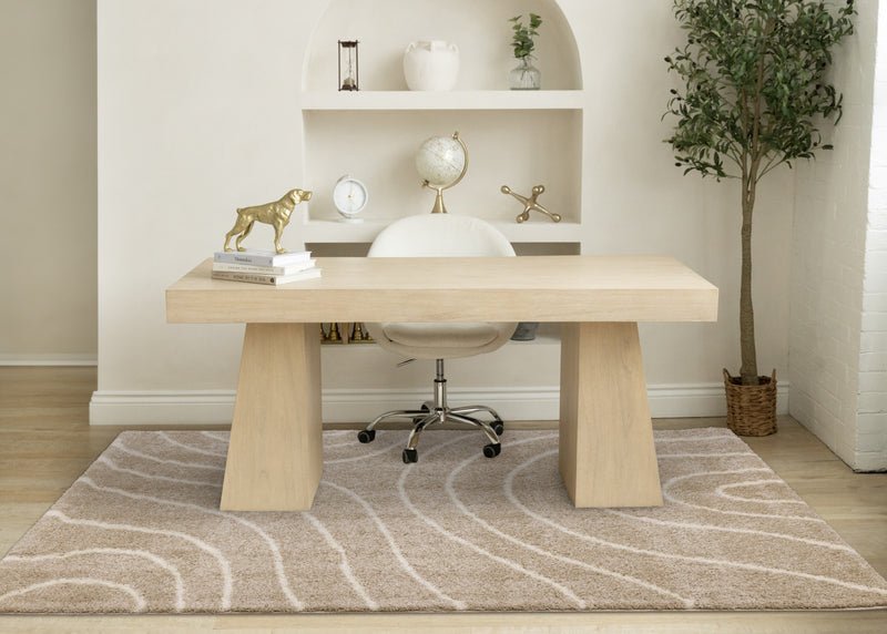 Fairmont Taupe Cream Curved Lines Rug, 5'3\" x 7'7\" Indoor Area Rug
