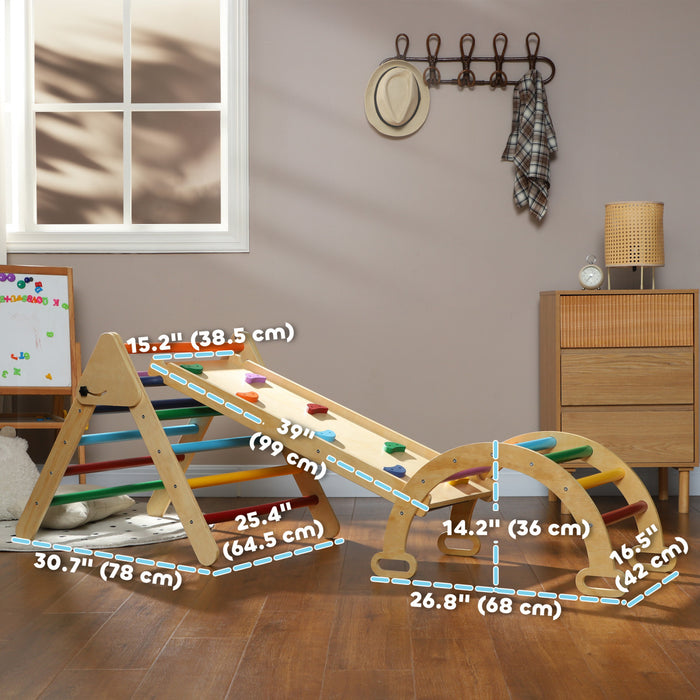 Qaba Pikler Triangle Set, 5 In 1 Climbing Toys For Toddlers, Indoor Baby Jungle Gym With Ladder, Ramp, Arch, For Climbing, Sliding, For 18-48 Months, Multicolour
