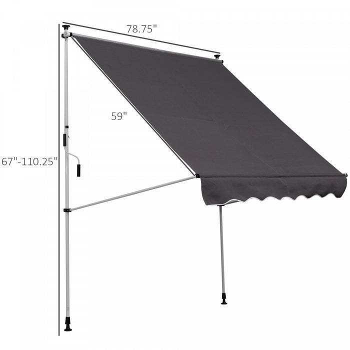 Outsunny 6.6'x5' Manual Retractable Patio Awning Window Door Sun Shade Deck Canopy Shelter Water Resistant Uv Protector Grey