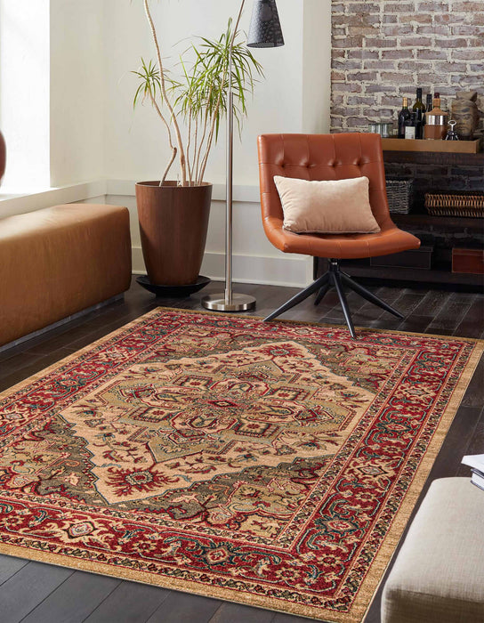 Lux Traditional 5'3\" x 7'6\" Area Rug in Ivory Indoor Area Rug