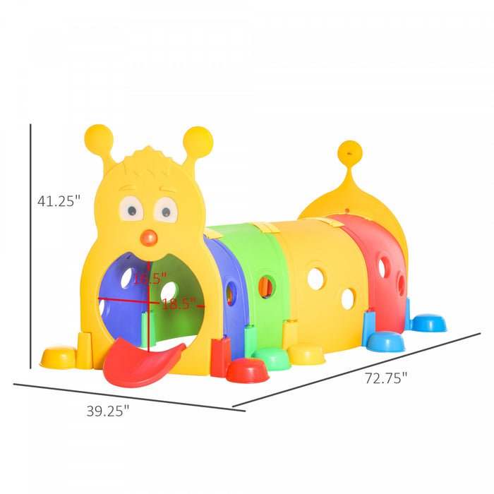 Qaba Caterpillar Play Tunnels, Kids Tunnel For Toddlers To Crawl Through Climbing Toy Indoor & Outdoor Play Structure For 3-6 Years Old, 72.8\" X 39.4\" X 41.3\"