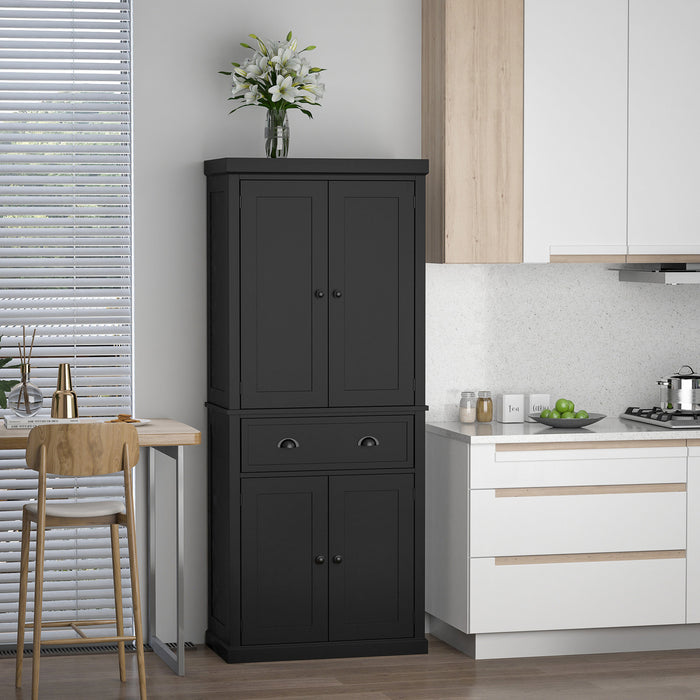 HOMCOM Kitchen Pantry Storage Cabinet, Tall Pantry with Drawer Black