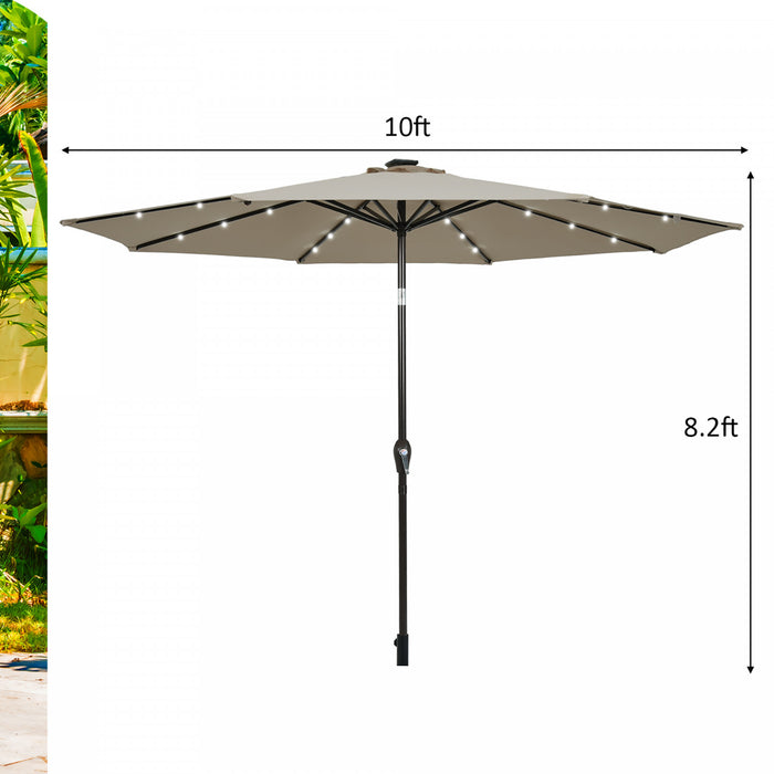 Costway 10' Solar LED Lighted Patio Market Umbrella Shade Tilt Adjustment Crank Tan