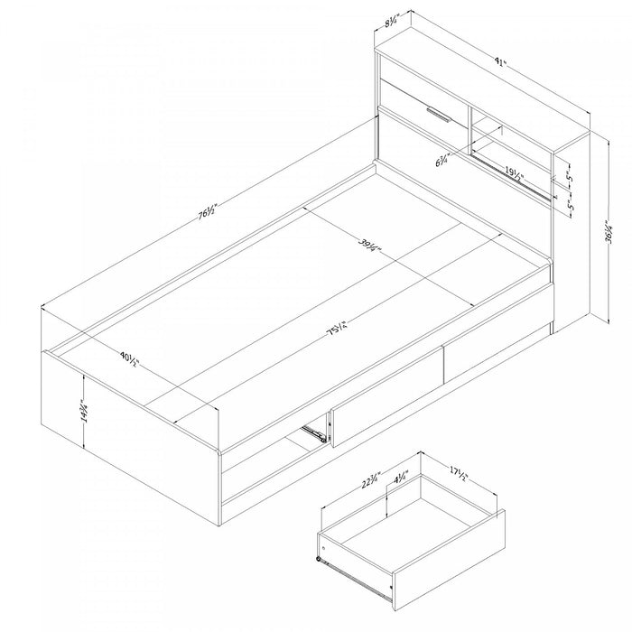 Fynn Twin Bed And Bookcase Headboard Set - Gray Oak 