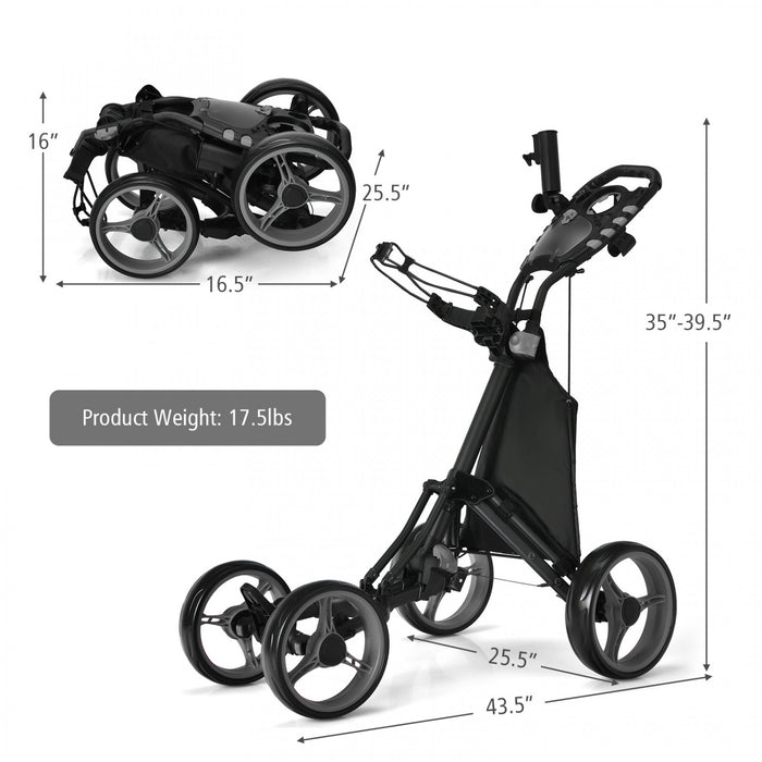 Goplus Folding 4 Wheels Golf Push Cart W/bag Scoreboard Adjustable Handle Gray
