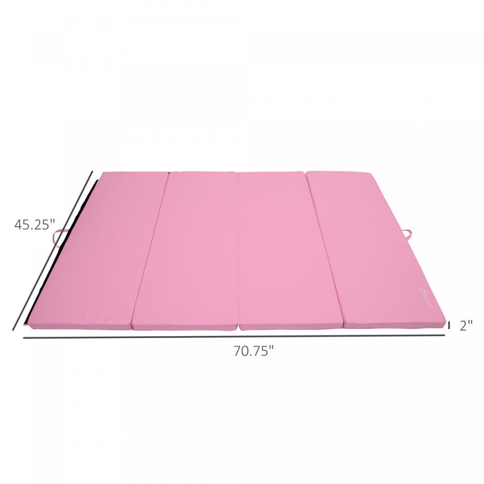 Soozier 4'x6'x2'' Folding Gymnastics Tumbling Mat, Exercise Mat With Carrying Handles For Yoga, Mma, Martial Arts, Stretching, Core Workouts, Pink