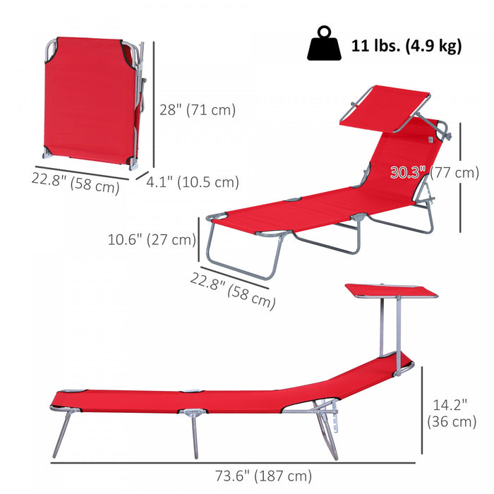 Outsunny Outdoor Lounge Chair, Adjustable Folding Chaise Lounge, Red
