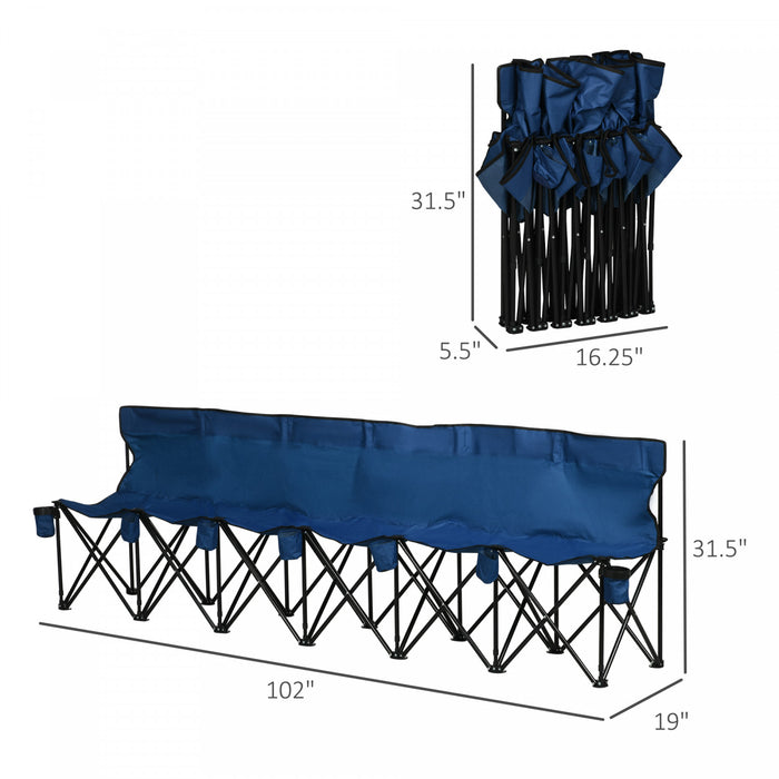 Outsunny 6 Seat Sport Bench Team Sport Camp Seat Folding Portable Outdoor Bench with Carrying Case and Cup Holder Blue